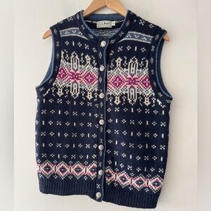 Vintage L.L. Bean 80’s Nordic Fair Isle Wool Button Down Sweater Vest